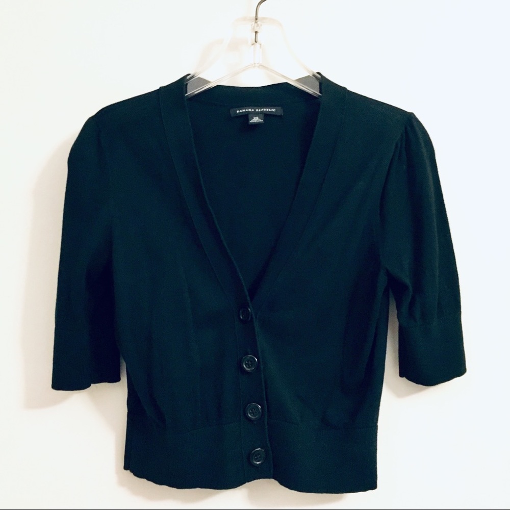BANANA REPUBLIC BLACK SHORT-SLEEVE SUMMER CARDI